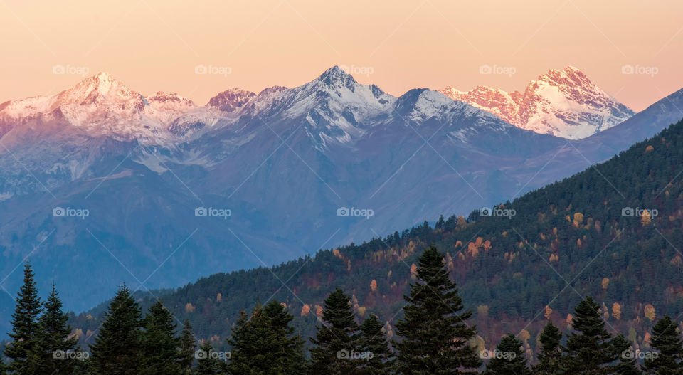 Beautiful morning scene above mountain scape in Georgia