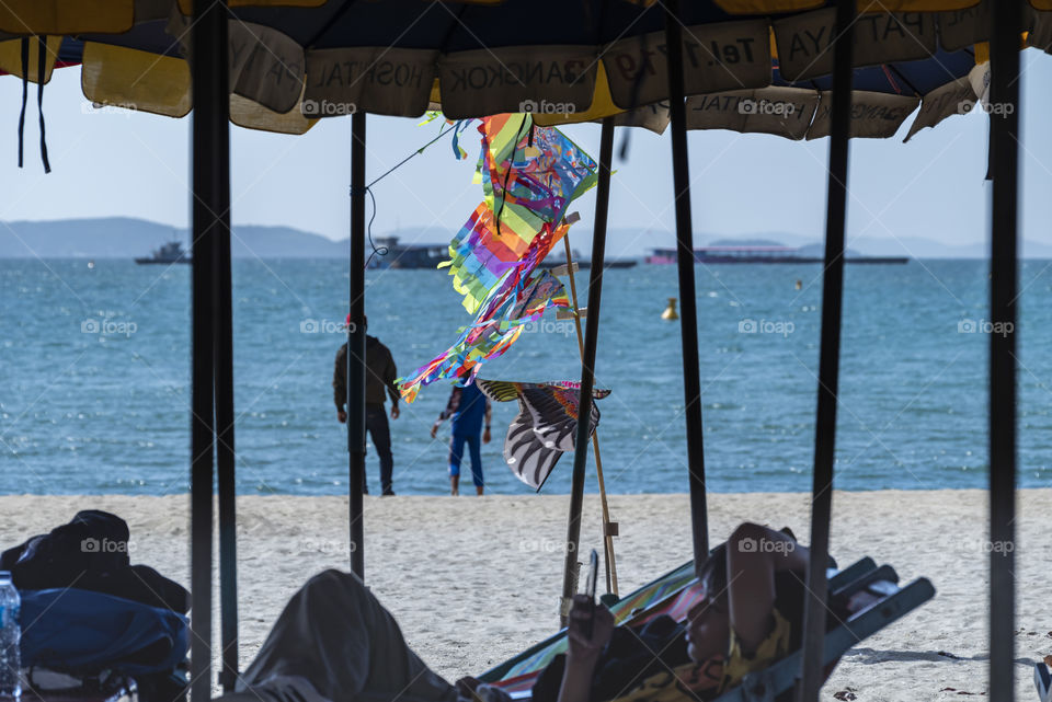 Kite on blue sky background in Phattaya beach Thailand