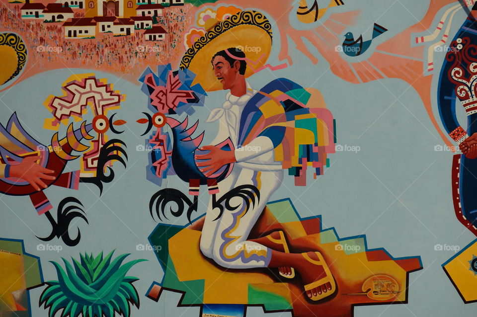 Los gallos. Painting in Tijuana, Mexico