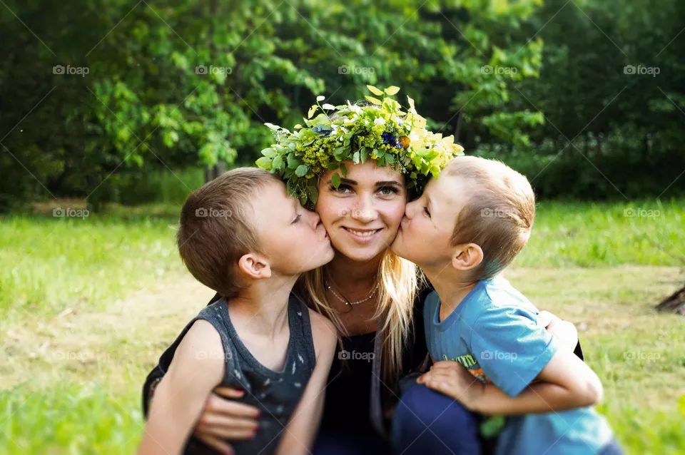 Single mother and her two sons lovely sons.
