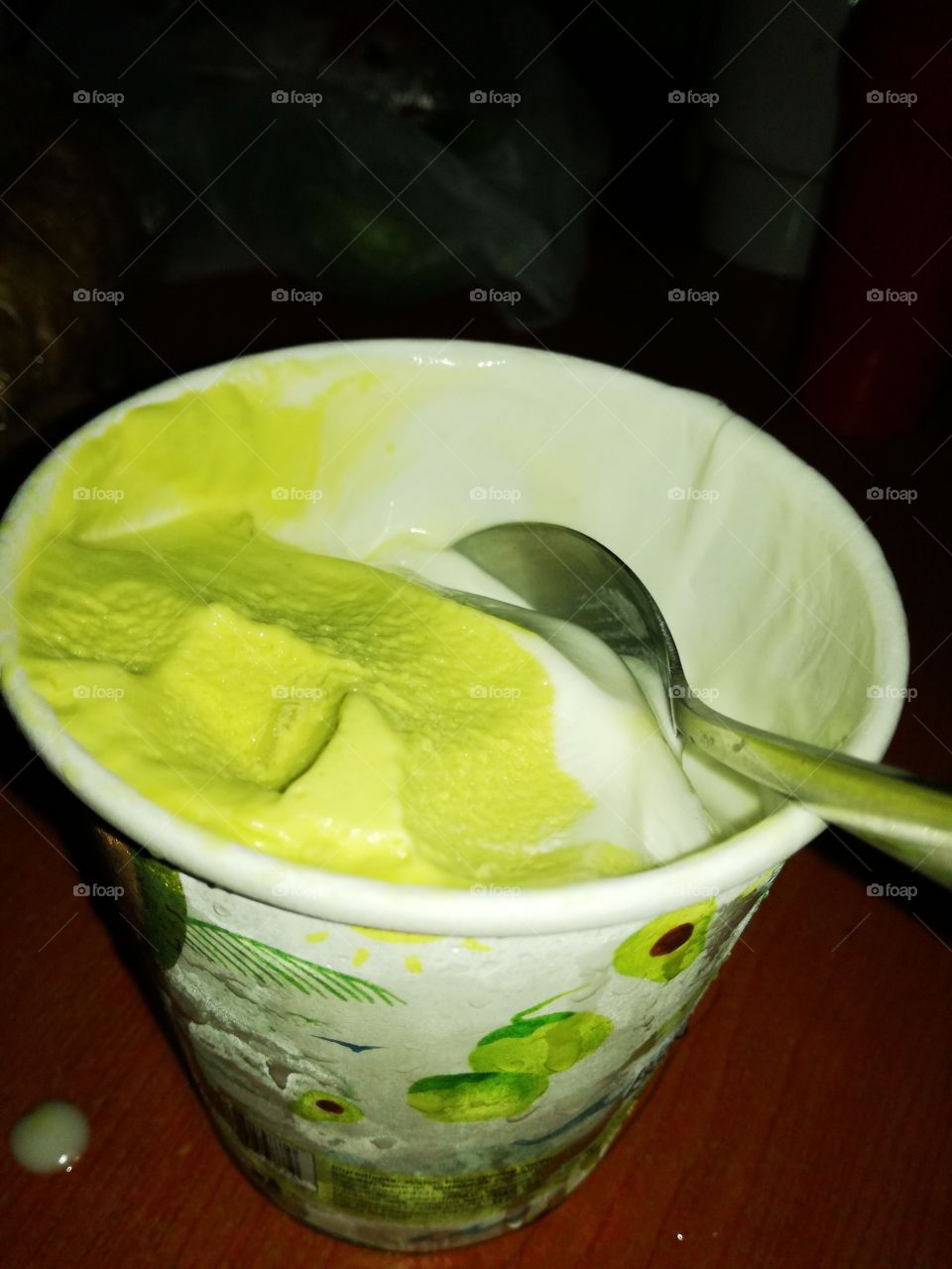Celebrating wedding anniversary alone! 😝 After a bottled of cold beer, let's have some ice cream! Buco Avocado swirl! 🥑🍦