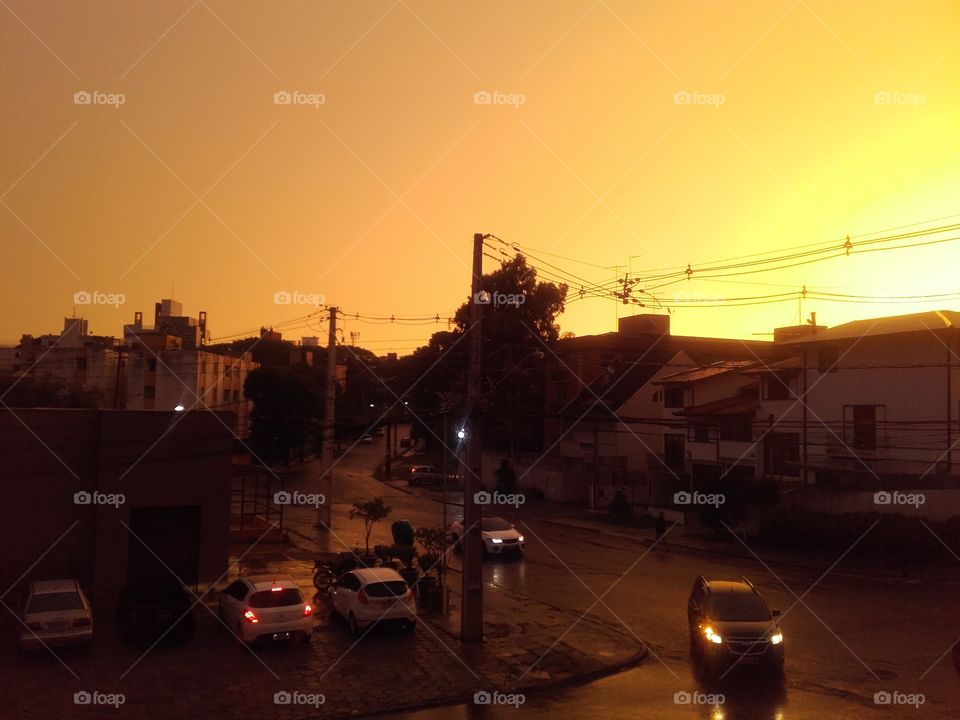 City, Sunset, Light, Vehicle, Street