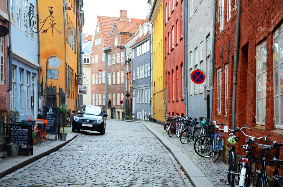 A paved street in the center of Copenhagen, Denmark 