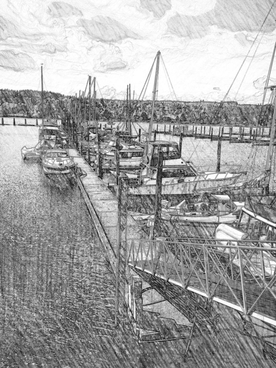 Port Townsend Wooden Boat Festival -  Black & White Watercolor Filter 