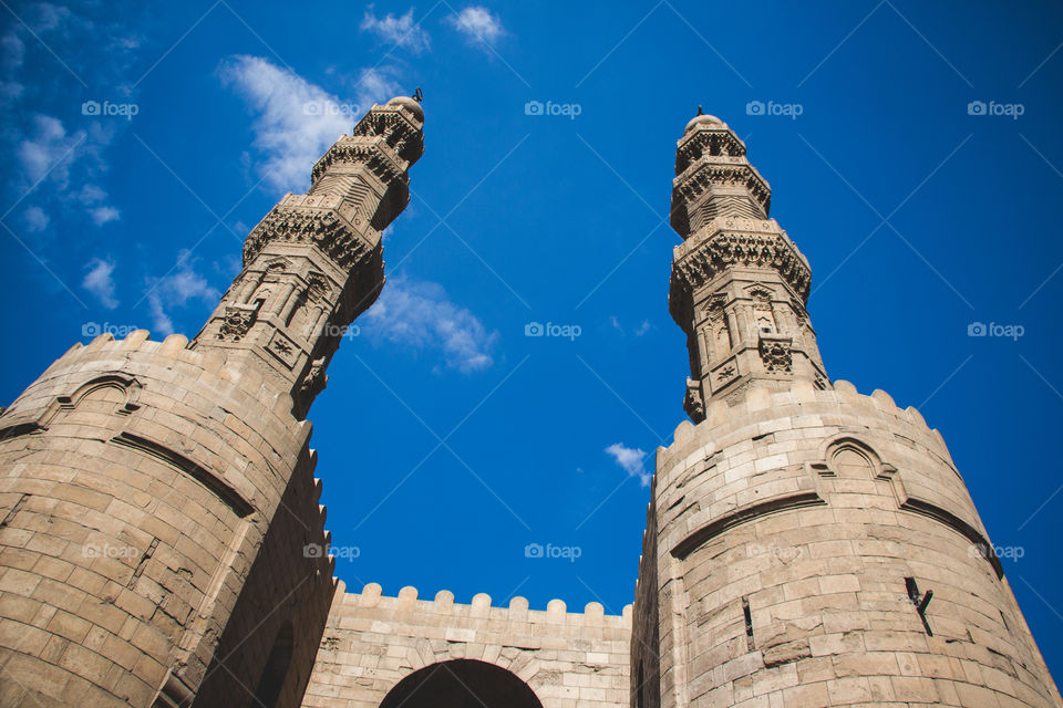 Two minarets from Zewaila door in Aldarb Alahmar, Azhar, Egypt