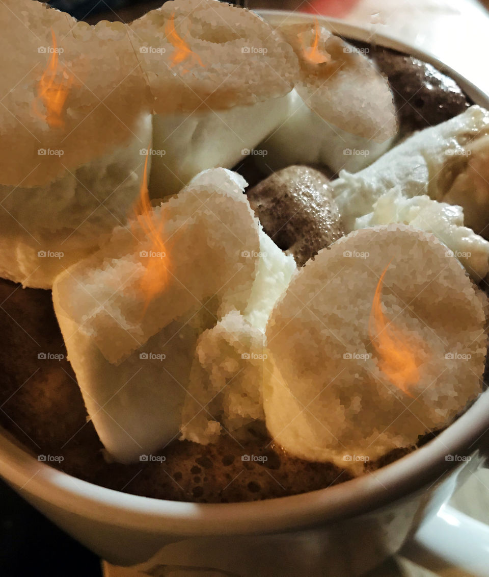 Exploring desktop tools and letting my imagination run wild! Learned how to make fire - how cool is that!!!! Pic is a closeup of the top of a cup of hot chocolate with some toasted marshmallows with the flames still alit! 🔥