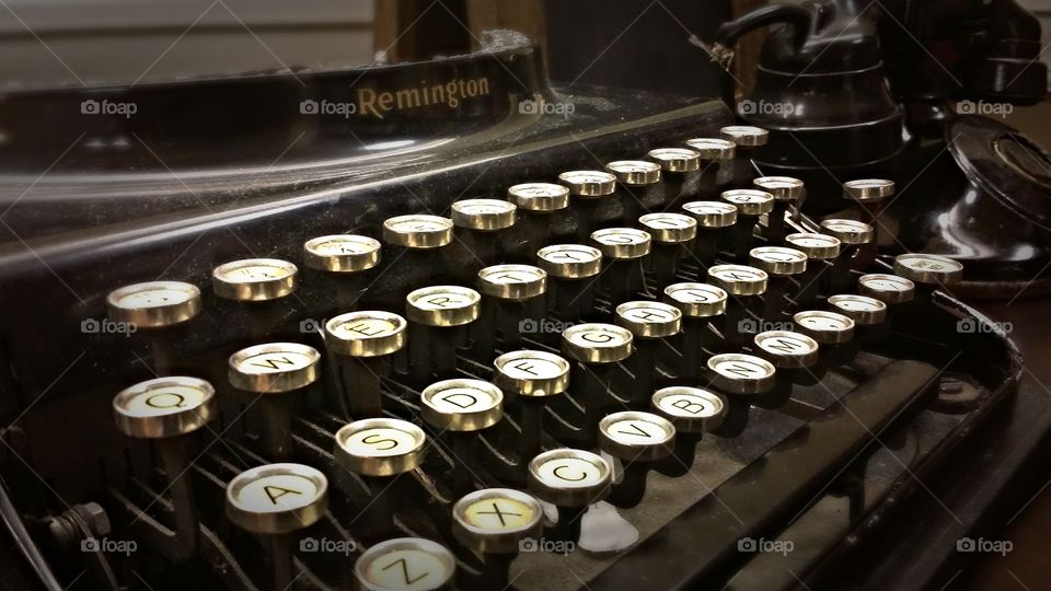 Antique Type writer keys. Close Up of Type writer keys