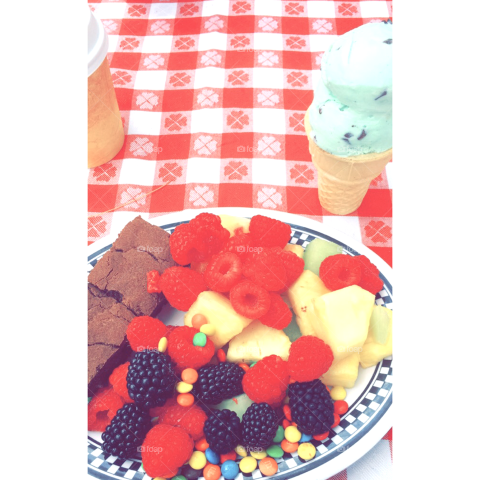 Mint chip, fruit and brownies 