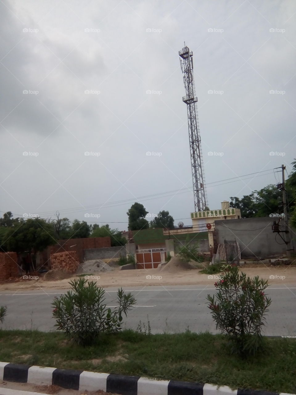 a mobile tower in a village in India