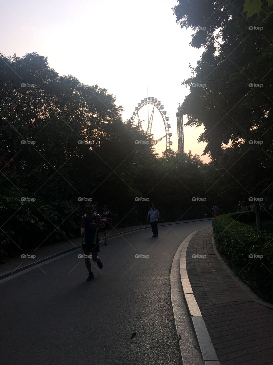 Shadowy street and forgotten ferris wheel