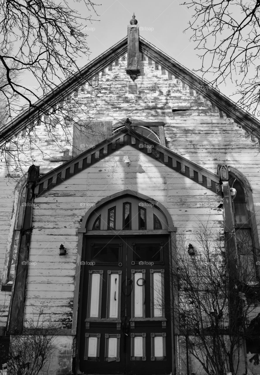 Abandoned church on a winter day