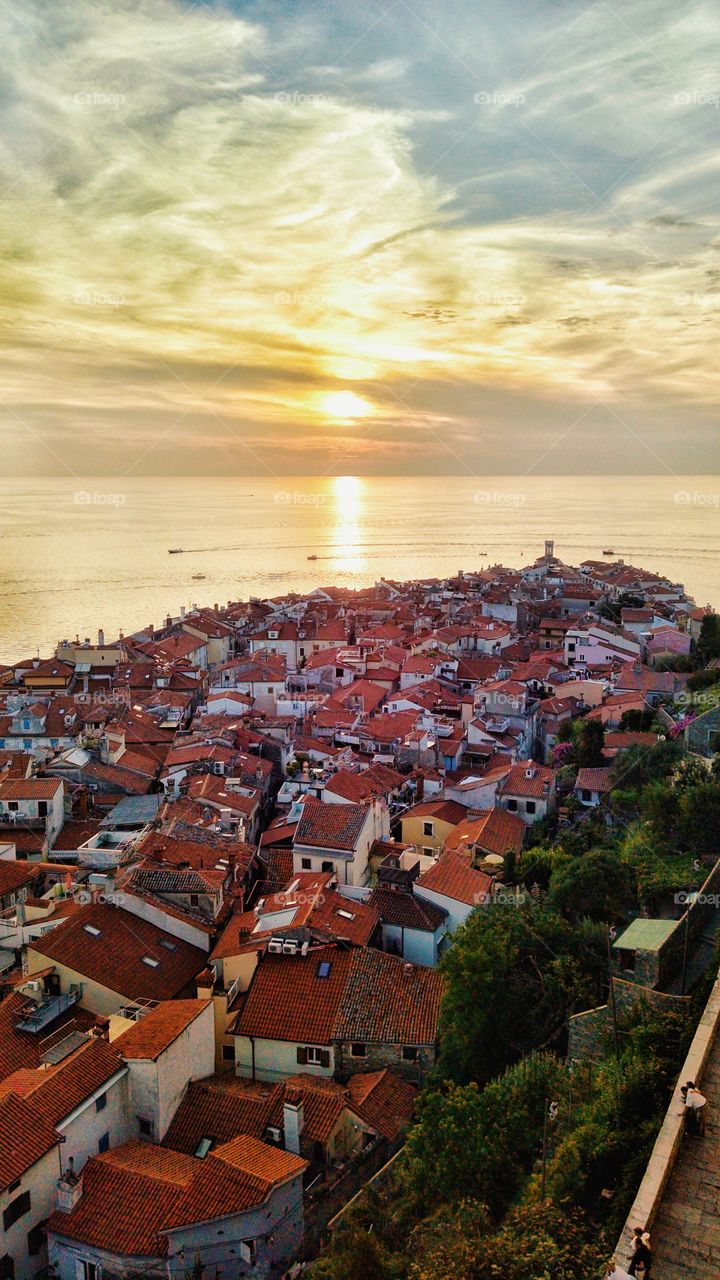 Old town of Piran in sunset light