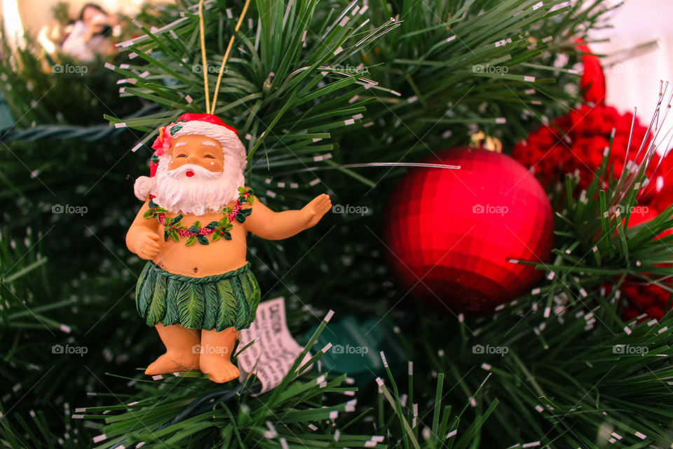 Santa and red ball ornaments