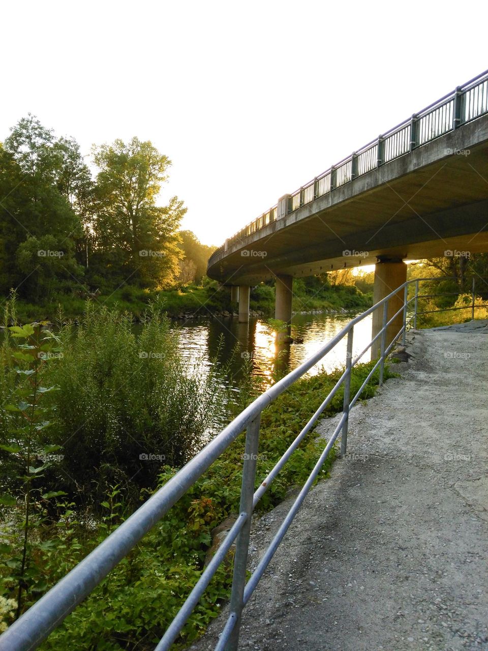 Sunset near the bridge over the river Ybbs in Austria