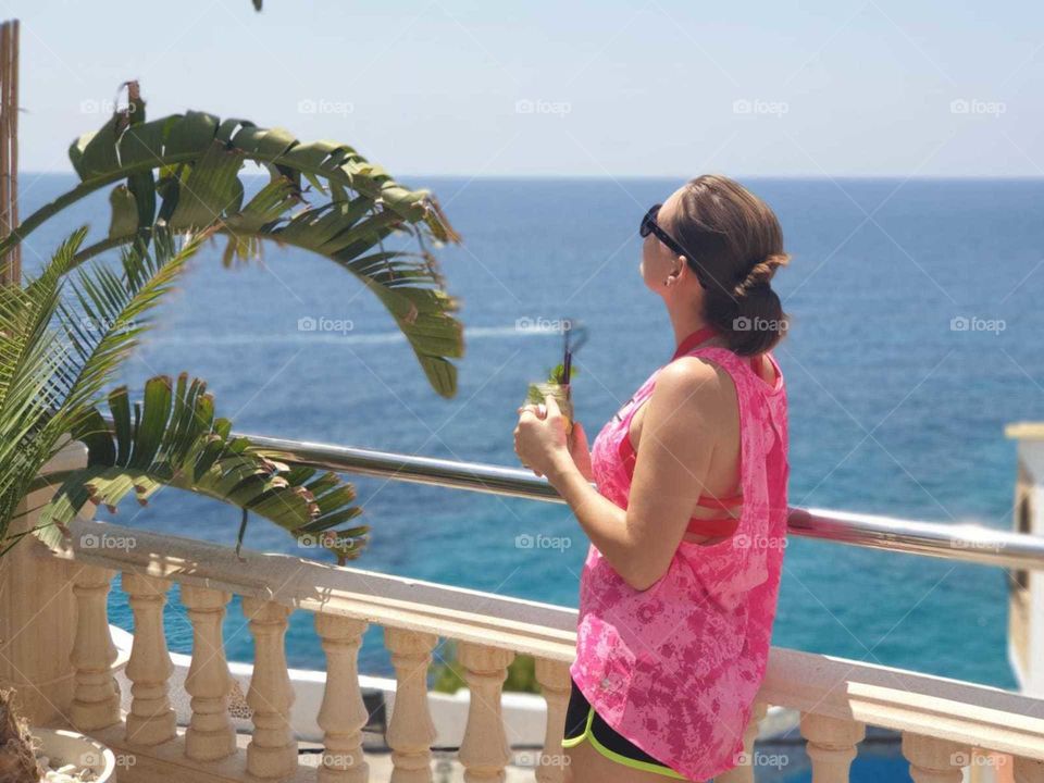 Seaview#terrace#leaves#palm#human#girl