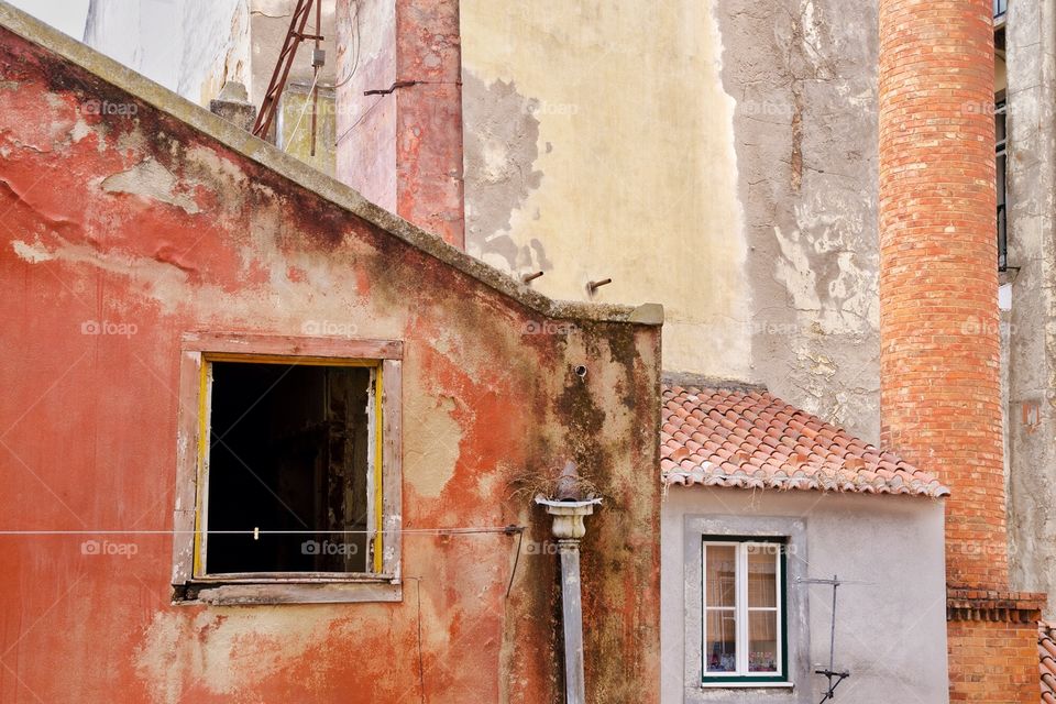 Ochre house in Lisbon, Portugal 