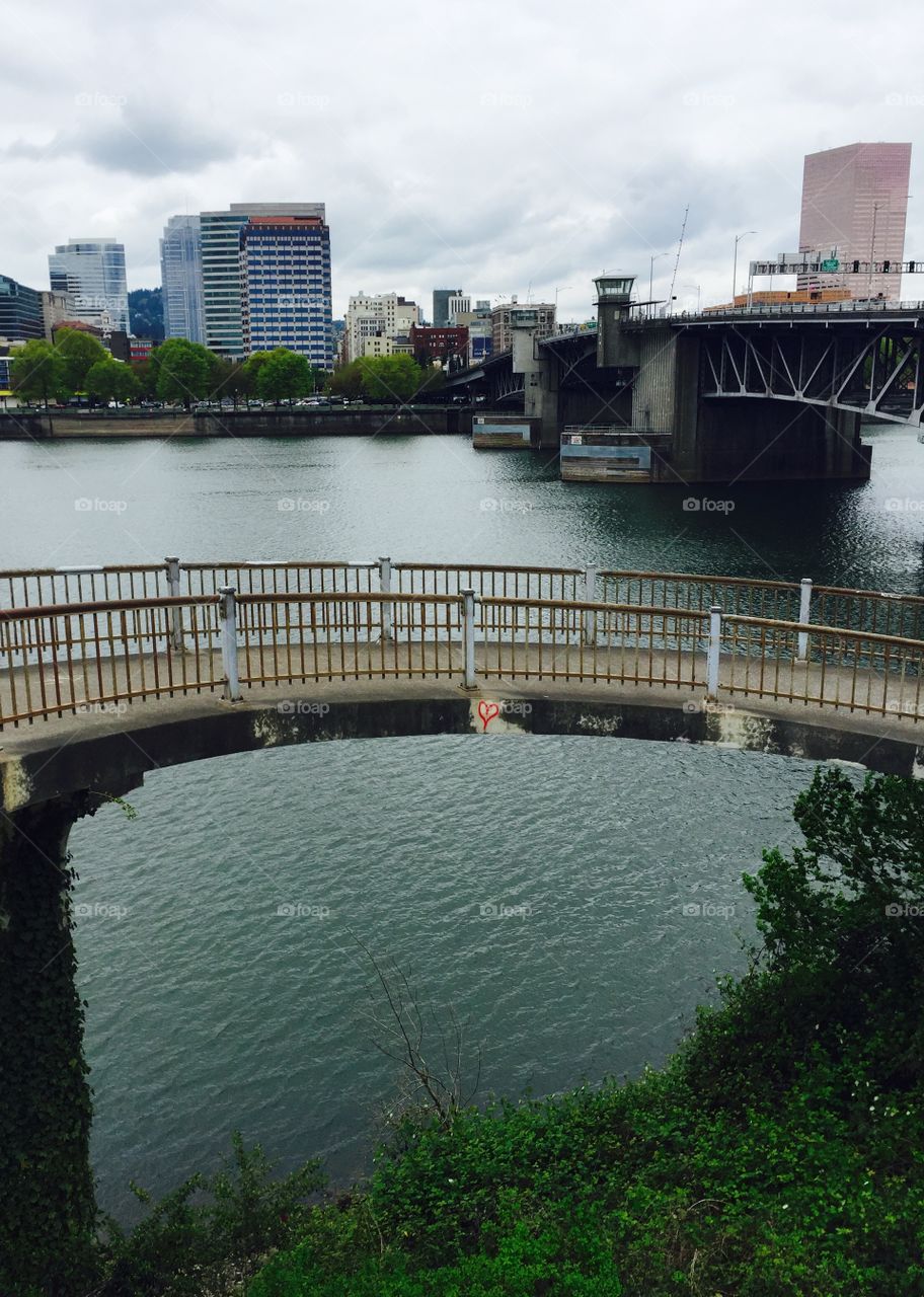 A heart over the water in Portland. 