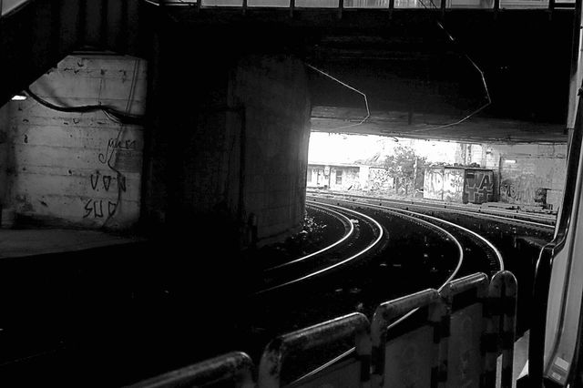 Train tracks at a city train station 