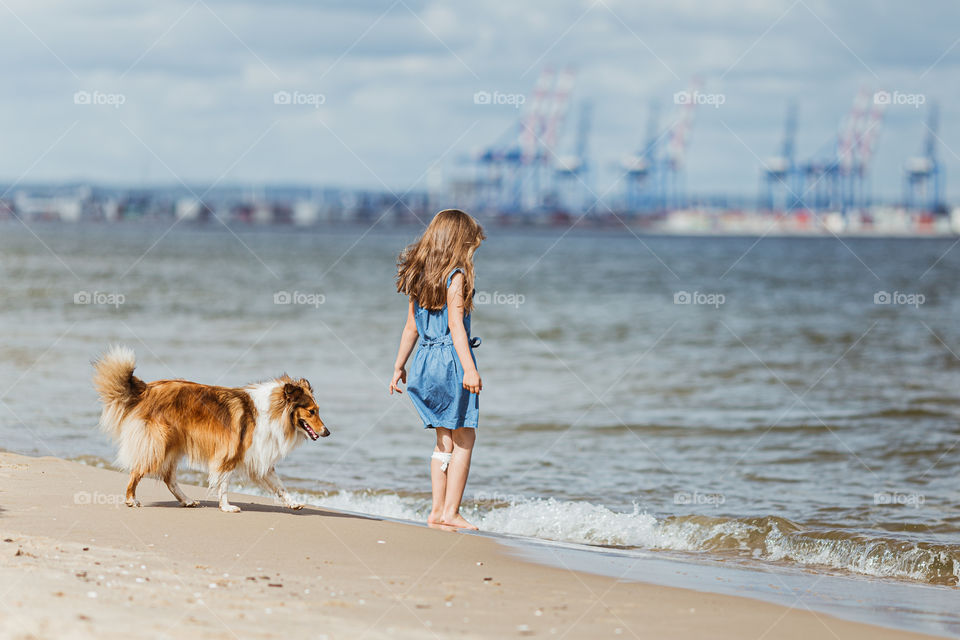 dog and girl on the beach