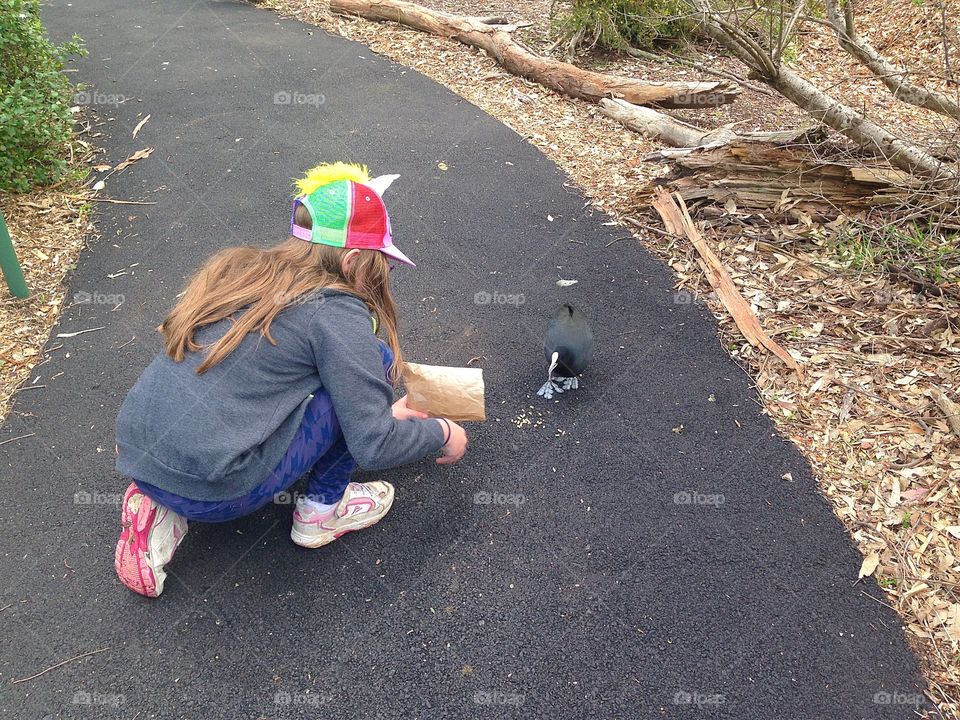 Child feeding bird (approved bird feed). Child feeding bird (approved bird food)