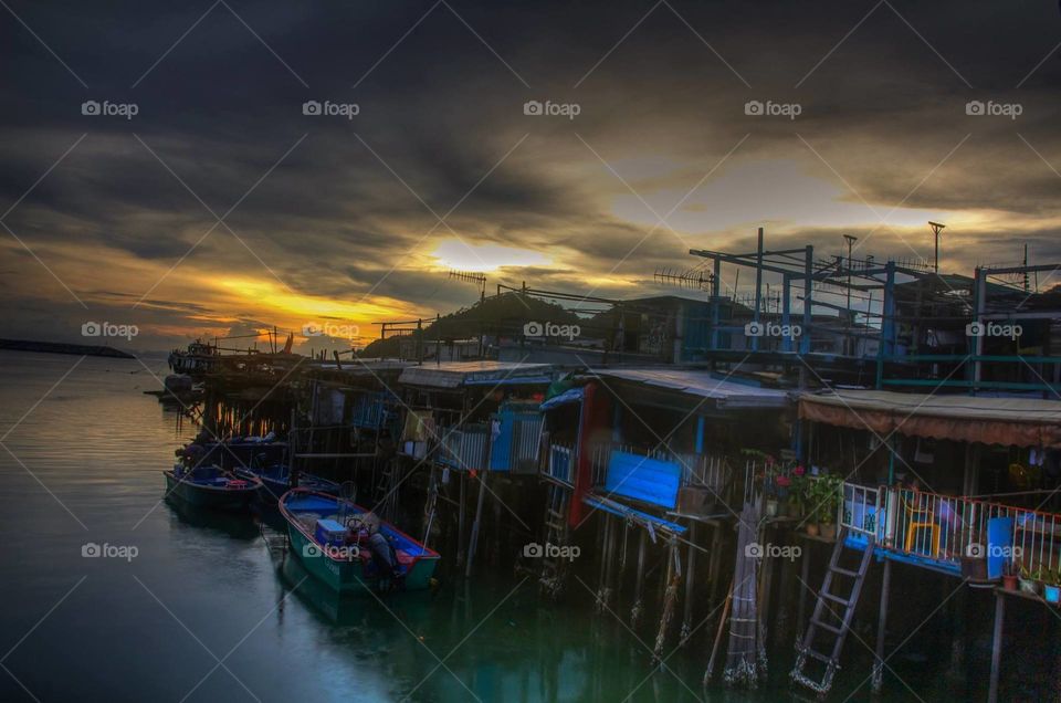 Tai-O. A dramatic sunset at a fishing village in Hong Kong
