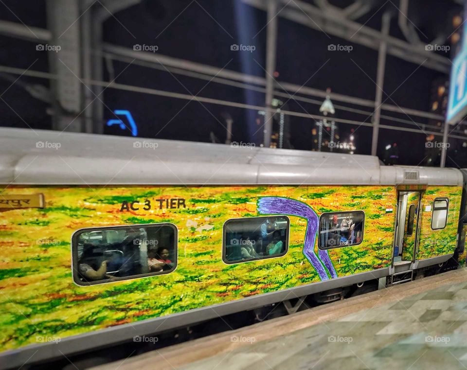 A fully air conditioned train for Jaipur from Mumbai Central Station (India). This train is named as Mumbai-Jaipur Duronto Express. Its an affordable journey with a ticked priced just 2300 Indian Rupees and that includes dinner and breakfast.