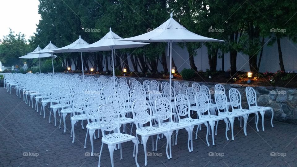 Chairs set up for wedding.