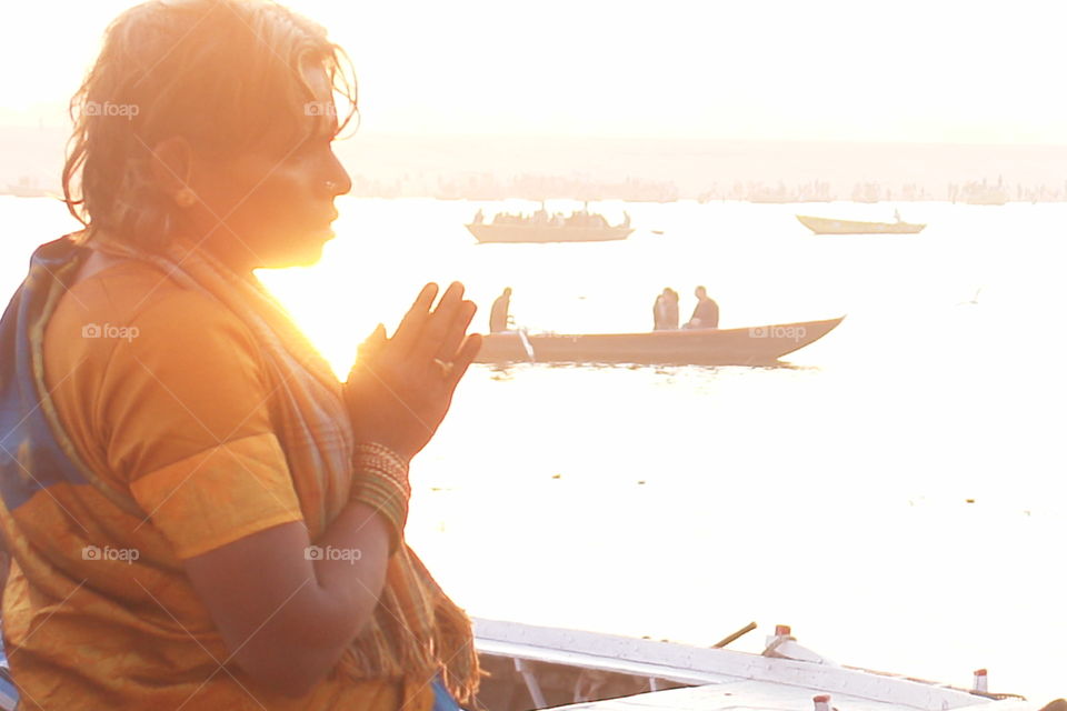 Morning Puja . River Ganges, Varanasi, India 