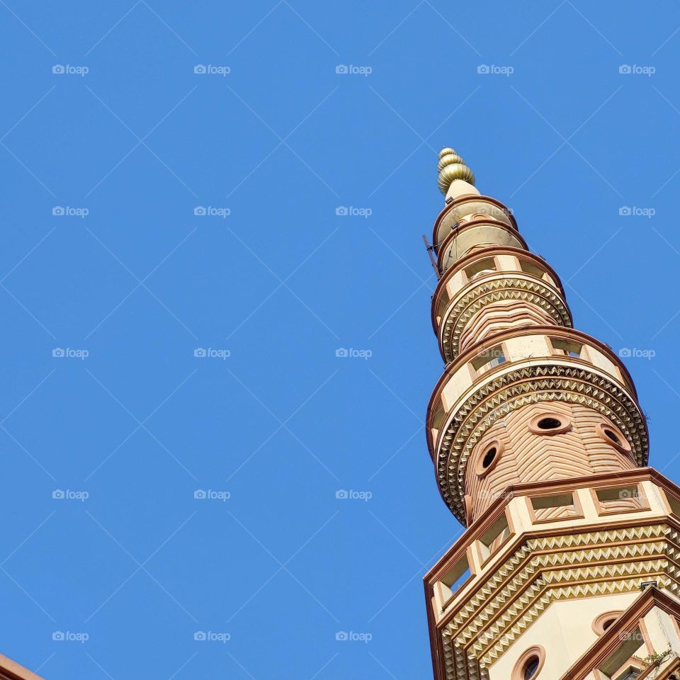 minaret with unique ornaments, seen from below