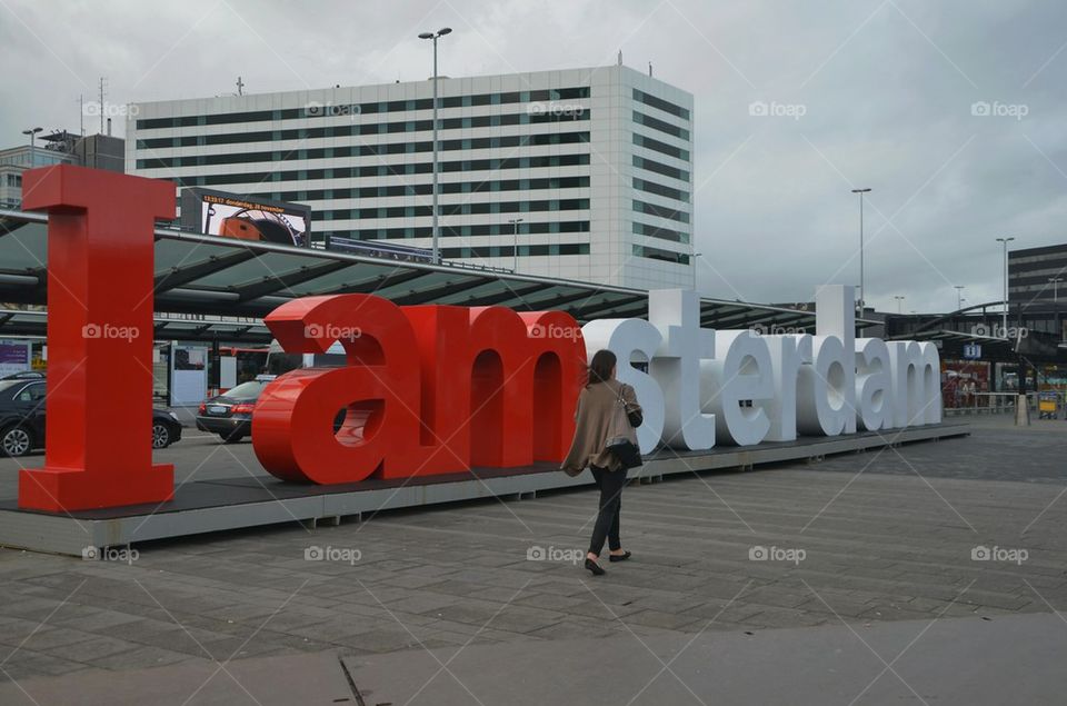 Love Amsterdam logo front of the airport of Schipol