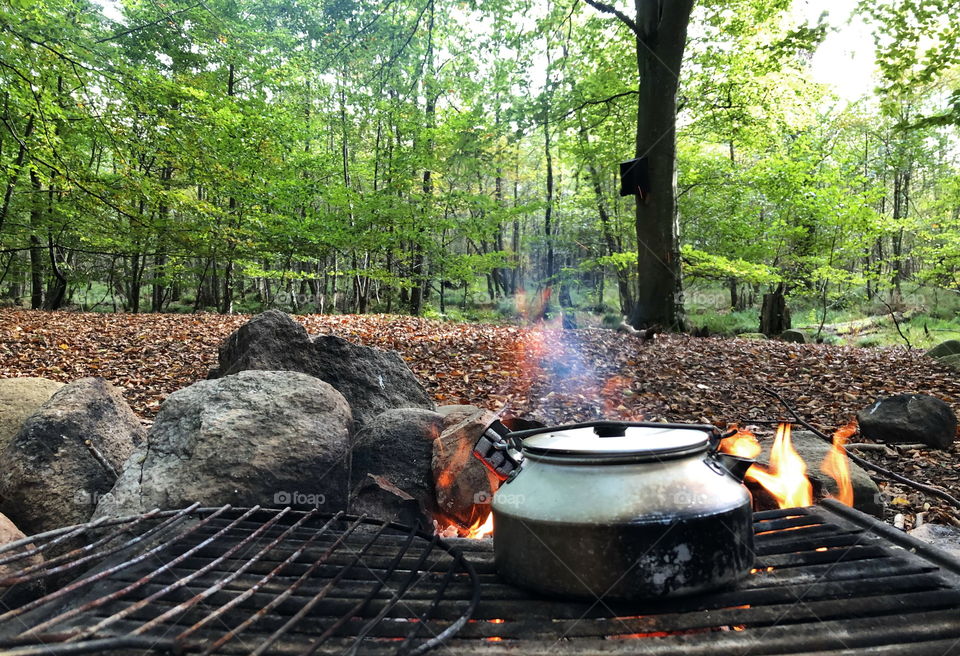 Coffee handmade in nature on fire