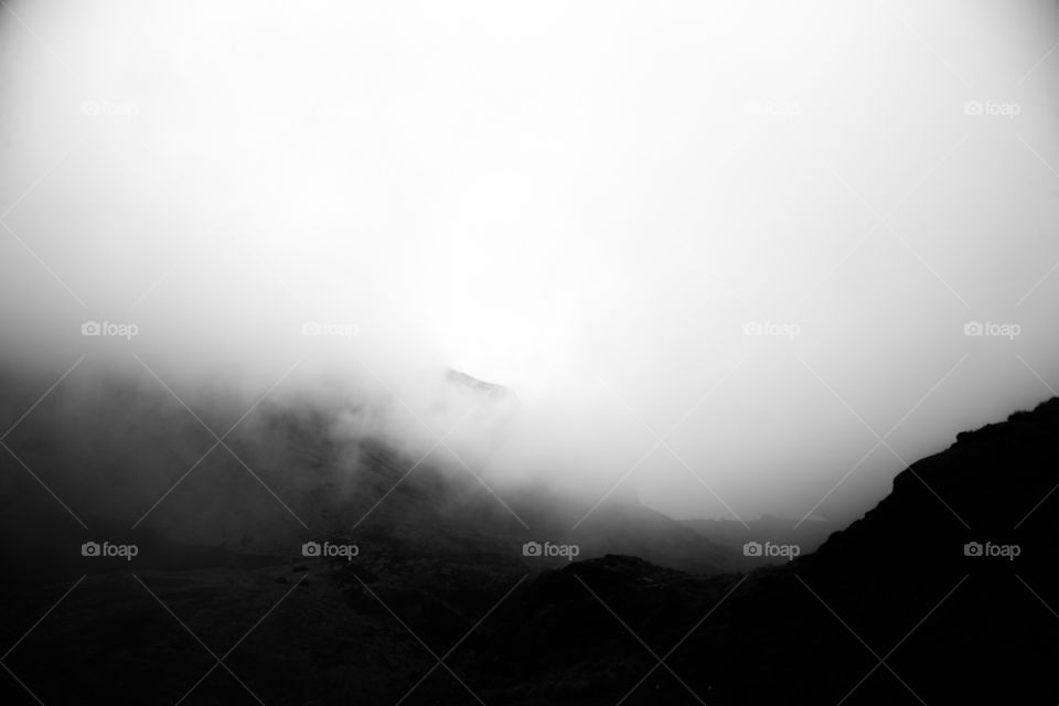 Fog, Landscape, Monochrome, Sky, Moon