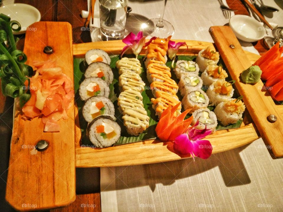 a ship full of delicious sushis...yummy!.