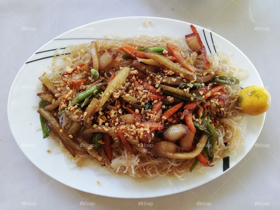 Guisado Bihon a Phiippine noodle and vegetable dish, traditional Philippine cuisine