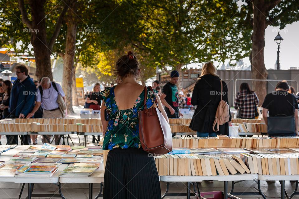 Book sellers under Waterloo Bridge in London. UK.