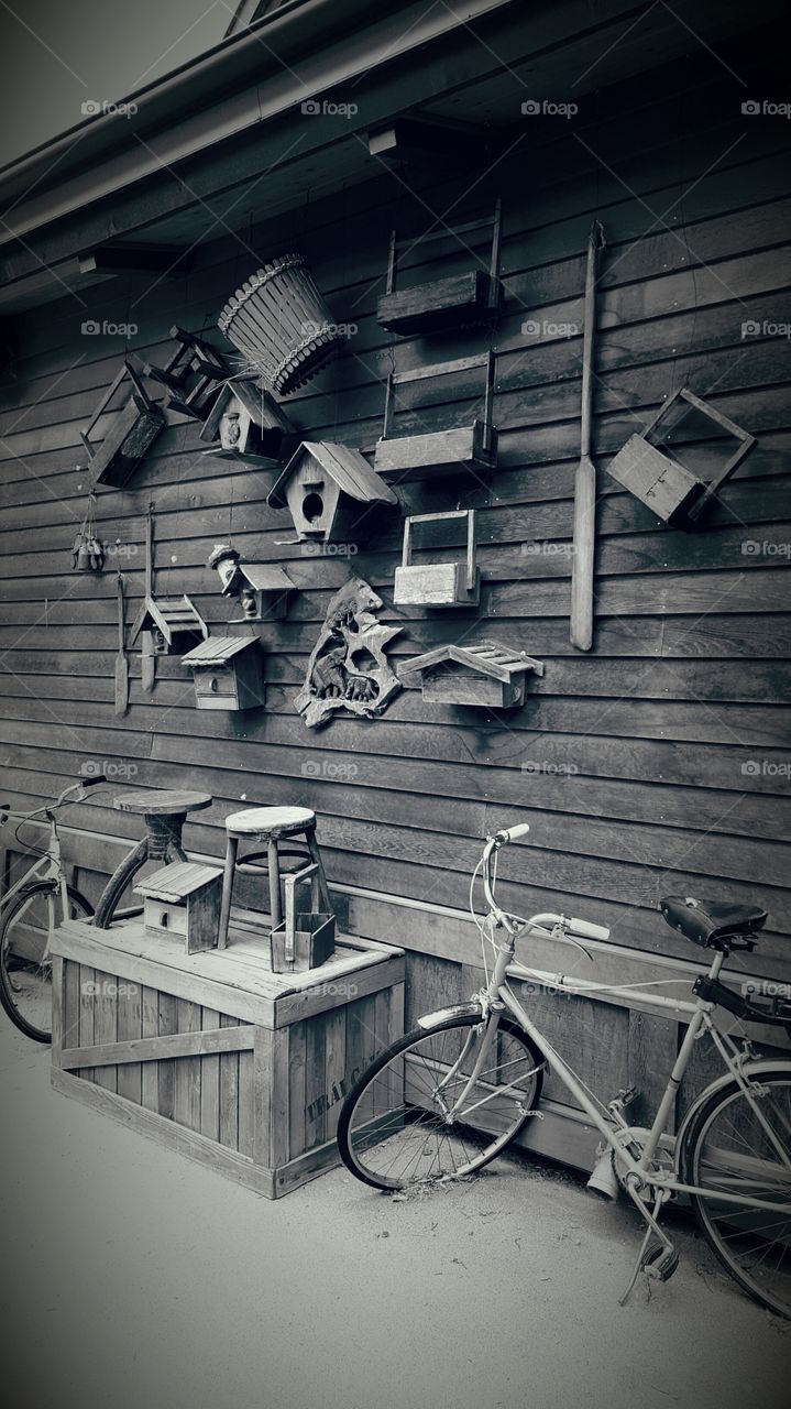 Many bird house hanging on wooden wall