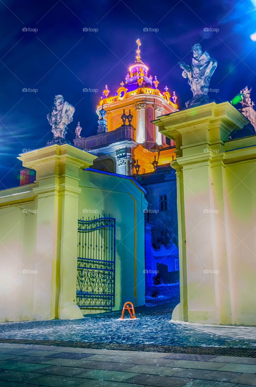 Night Lviv city scene