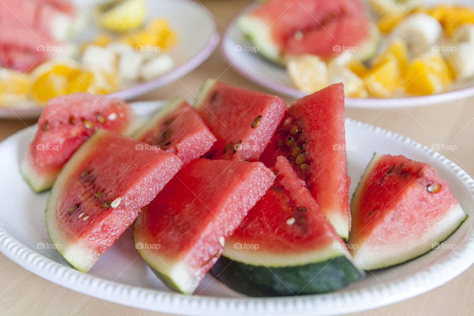 Juicy slices of watermelon on the plate