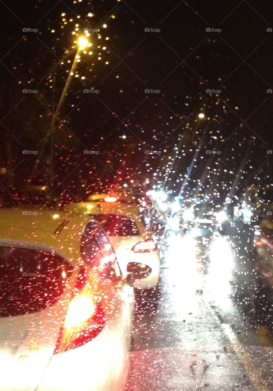 rainy night traffic
