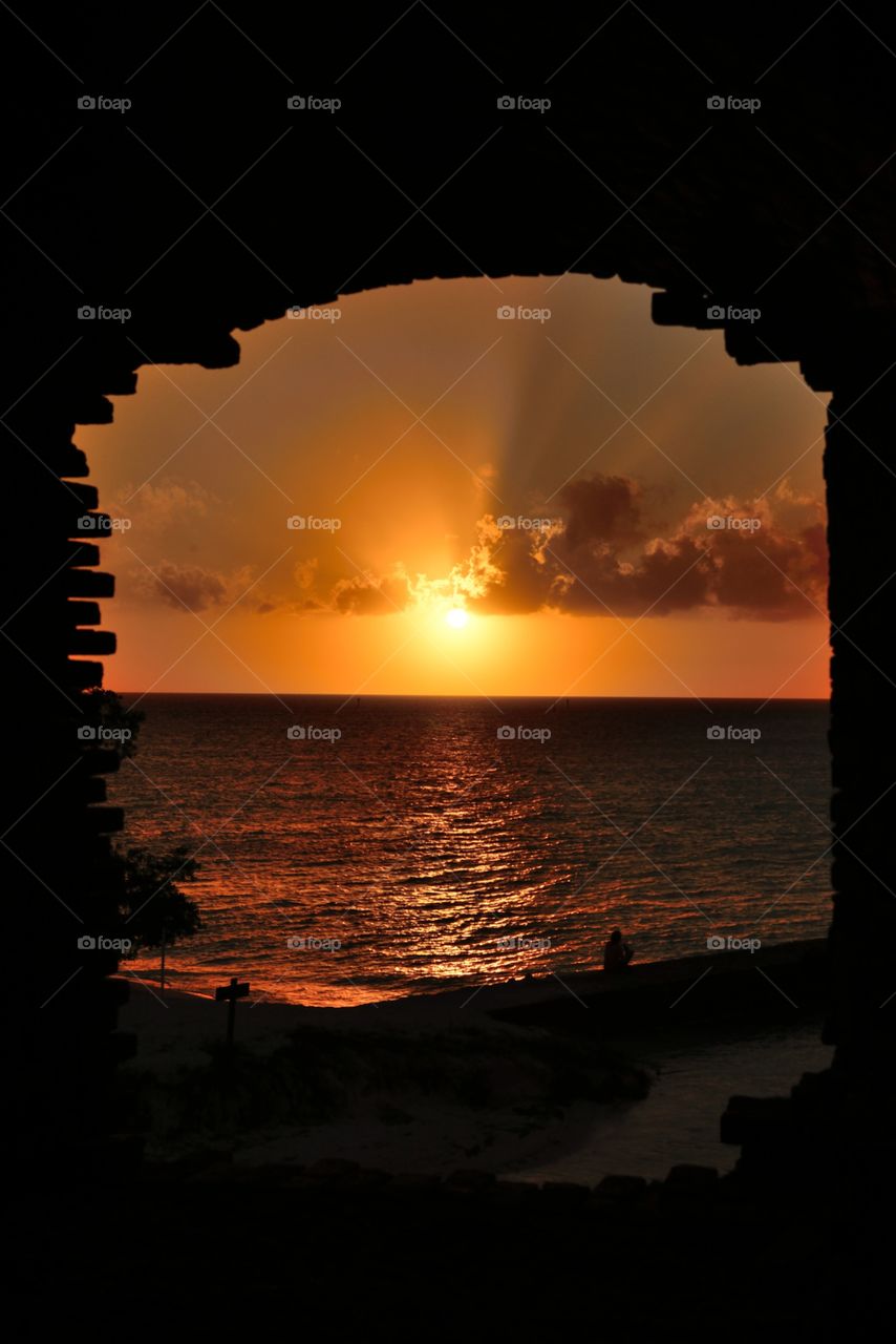 Paradise sunset. Shot through the canon port at Fort Jefferson