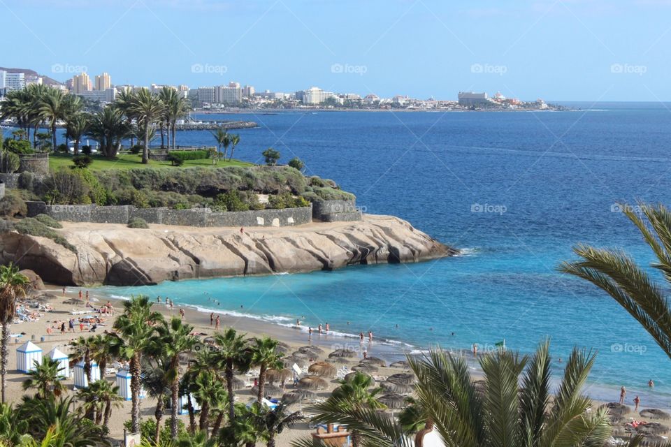 Turquoise ocean water along the coast line of the Canary Islands, Spain.