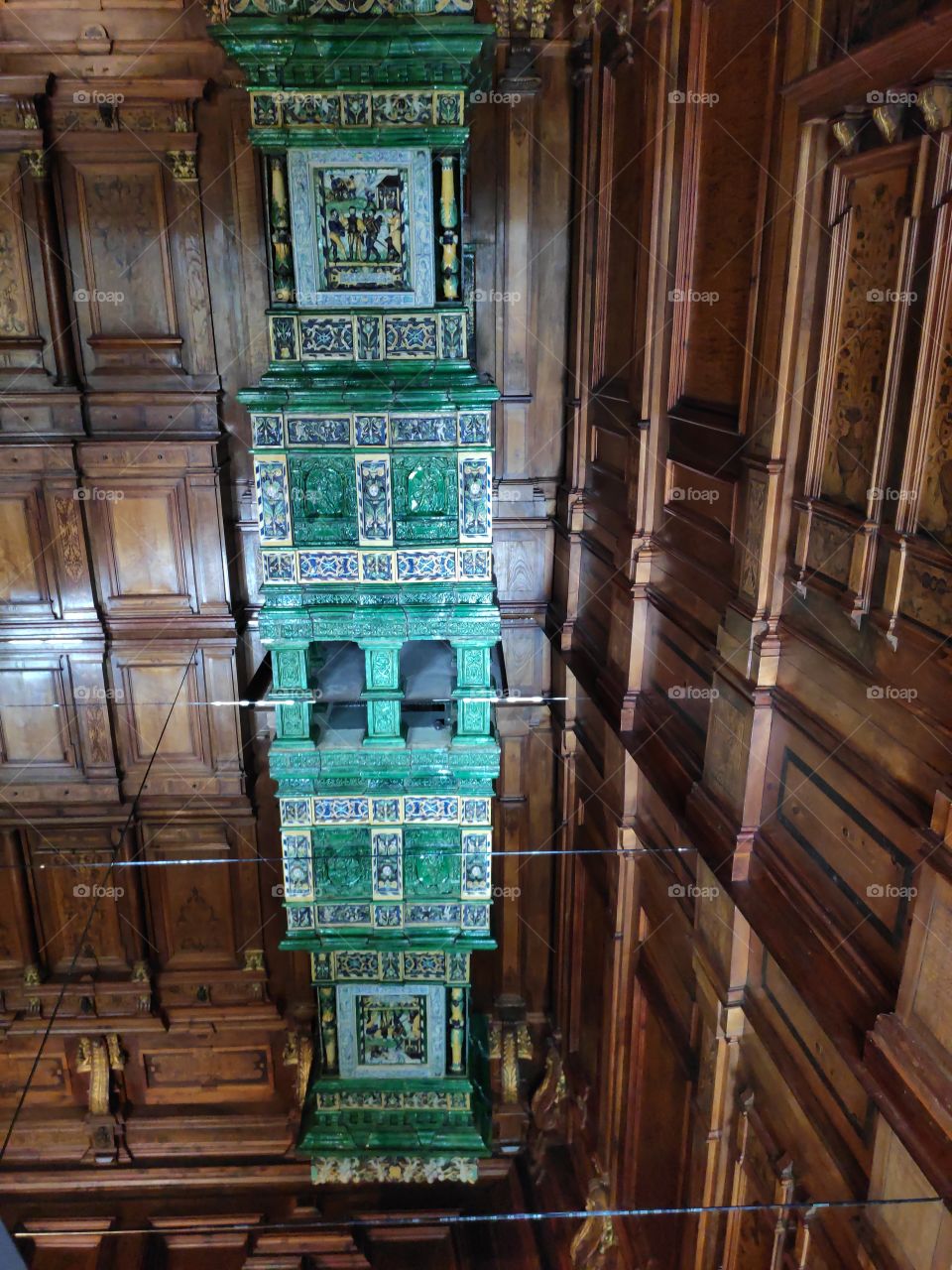 Old ceramics decorated furnace reflection