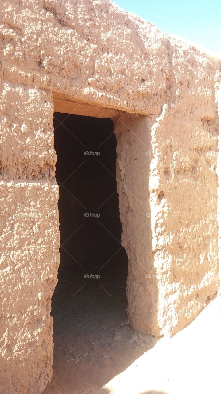 A shot of a door of a room in the desert ,South of Morocco