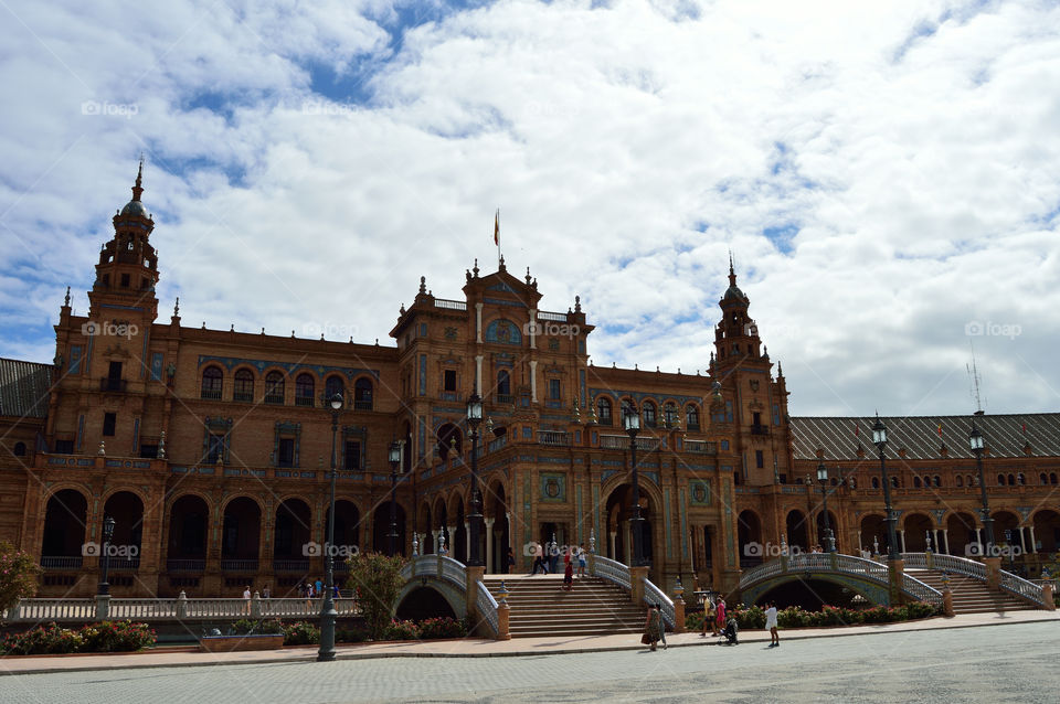 Front view of the building at Plaza de España, Sevilla, Spain.