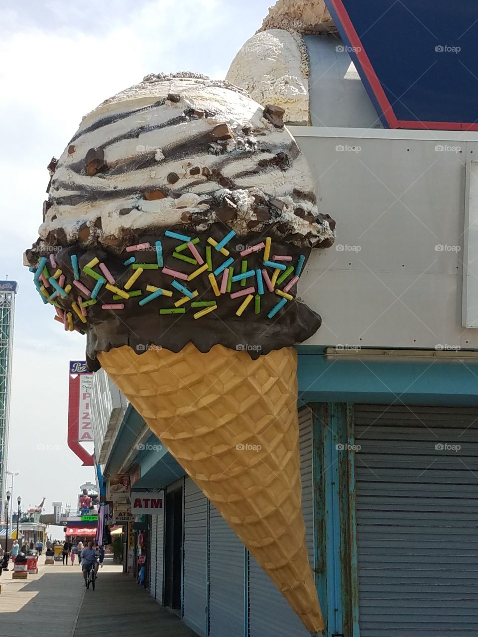 Huge ice cream cone sits atop a store on the boardwalk in seaside heights, nj
