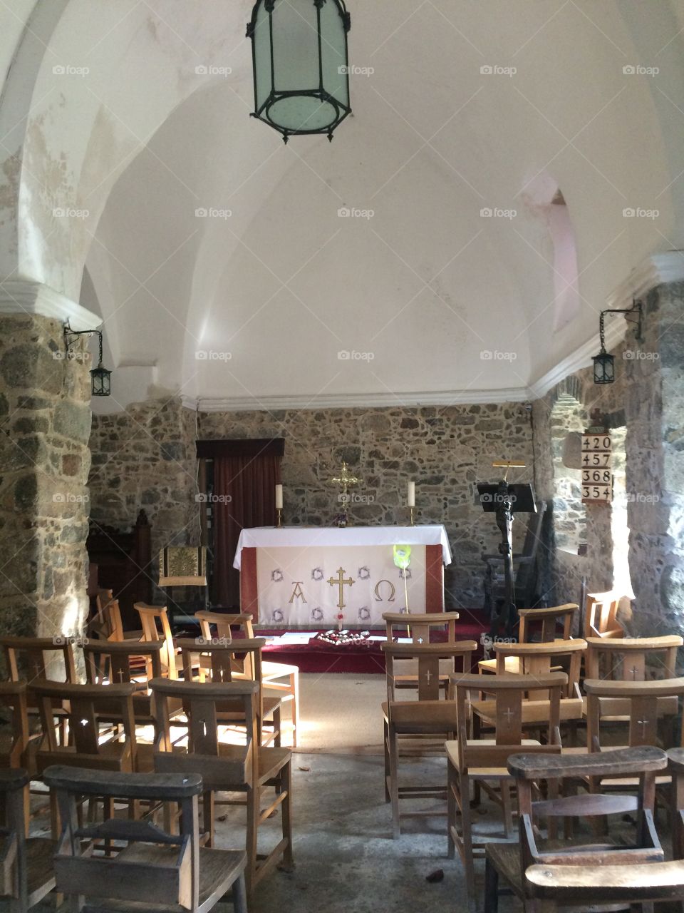Inside St Tugal's chapel, Herm Island 