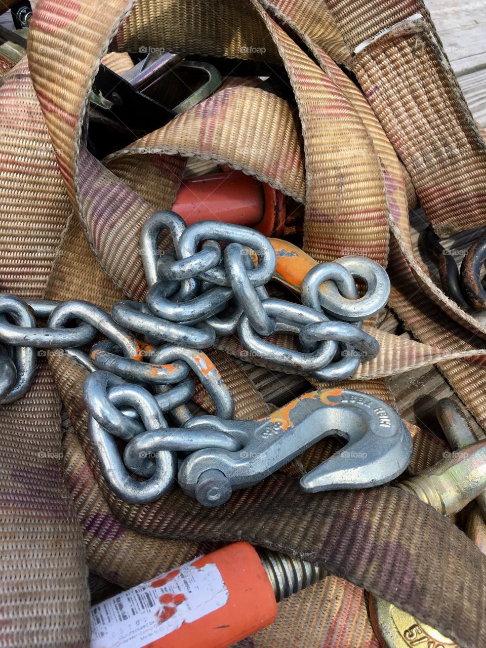 Rope with chain and hook in color