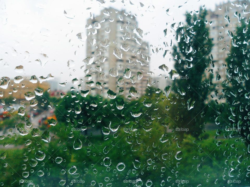 Texture of rain drops on the window