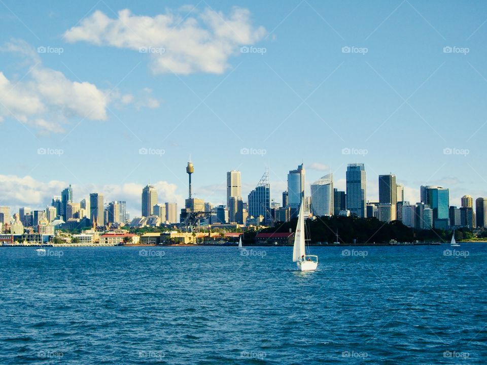The Sydney skyline as seen from the ferry to  Manly
