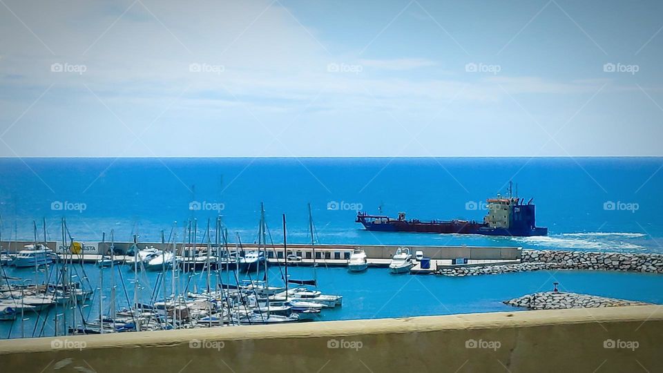 Cargo ship in port.